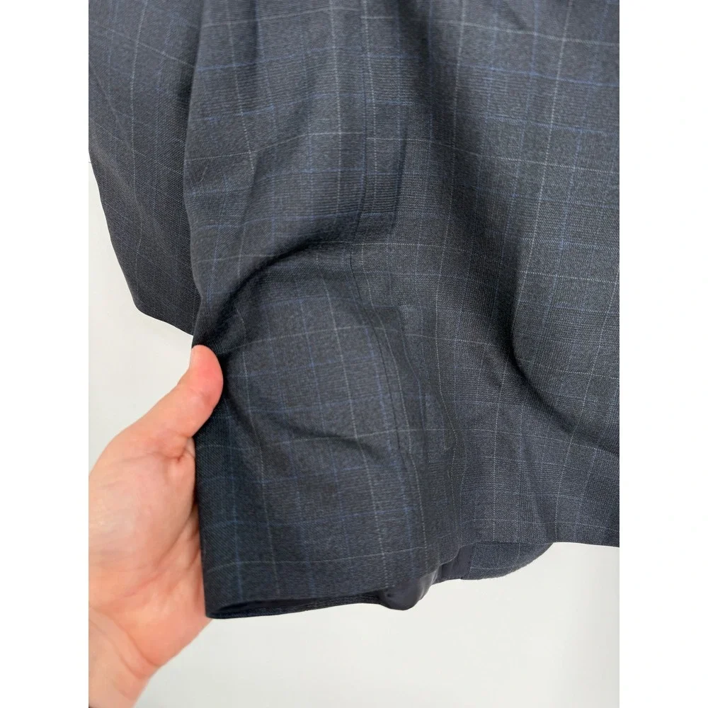 Canali Navy Blue Windowpane Checked‎ Pure Wool Mens Sportcoat Size 54R